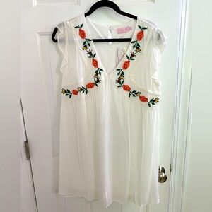NWT White dress with Floral Embroidery
